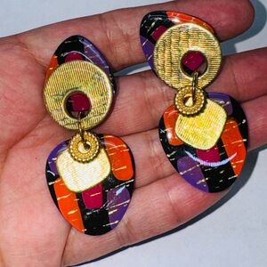 MAM VINTAGE CLIP EARRINGS 80s TEARDROP WITH GOLDEN ACCENTS UNIQUE MADE IN DALLAS